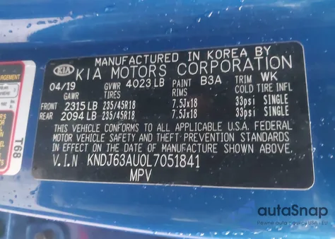 2020 Kia Soul Gt-Line из США, поврежденный, VIN KNDJ63AU0L7051841